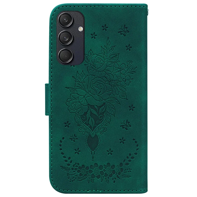 For Samsung Galaxy M55 5G / C55 5G / F55 5G Phone Case Flower Imprint PU Leather Flip Wallet Cover - Green