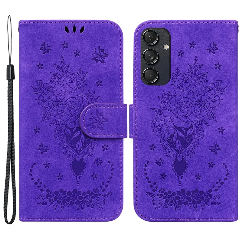 Для Samsung Galaxy M55 5G / C55 5G / F55 5G Чехол для телефона с цветочным рисунком, кожаный бумажник с клапаном - Фиолетовый