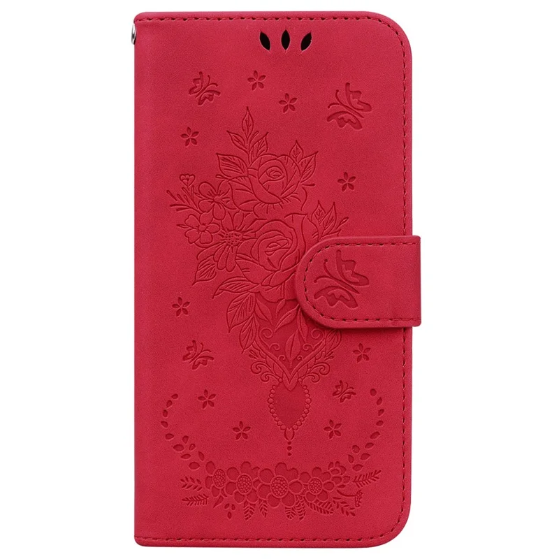 For Samsung Galaxy M55 5G / C55 5G / F55 5G Phone Case Flower Imprint PU Leather Flip Wallet Cover - Red