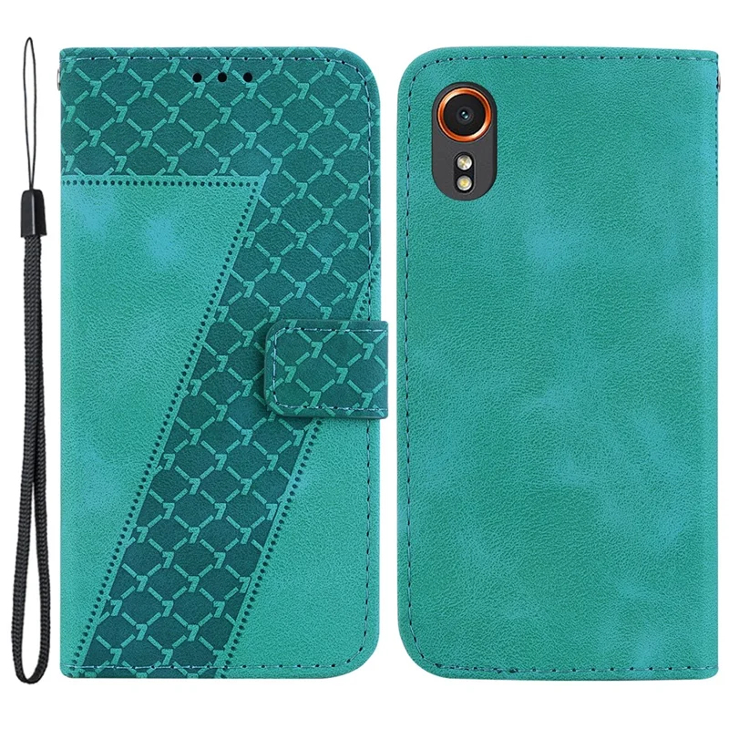 For Samsung Galaxy Xcover7 Wallet Case 7-Shape Imprinted Leather Phone Cover - Green