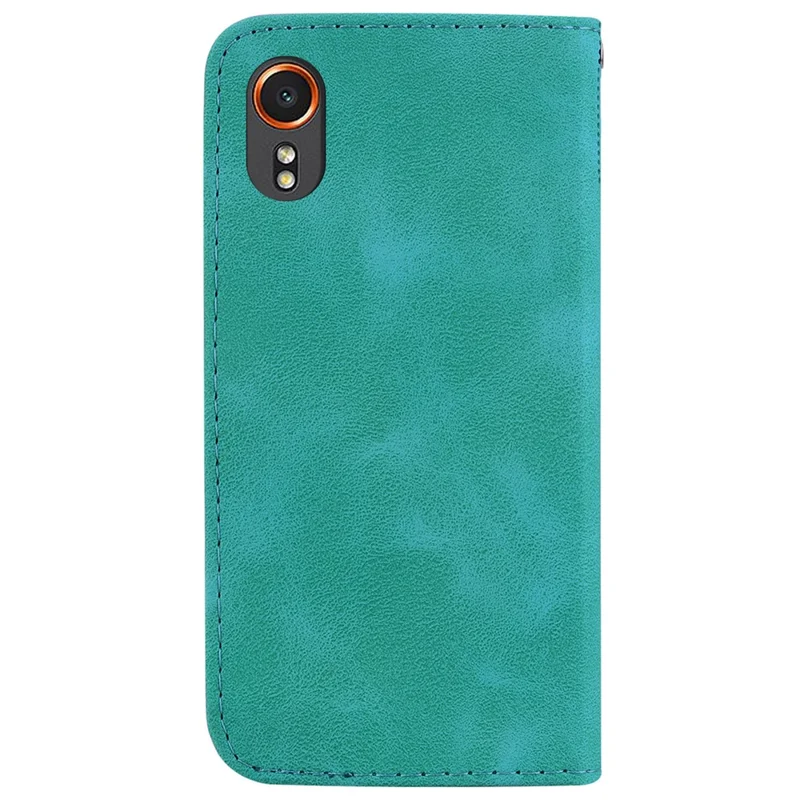 For Samsung Galaxy Xcover7 Wallet Case 7-Shape Imprinted Leather Phone Cover - Green