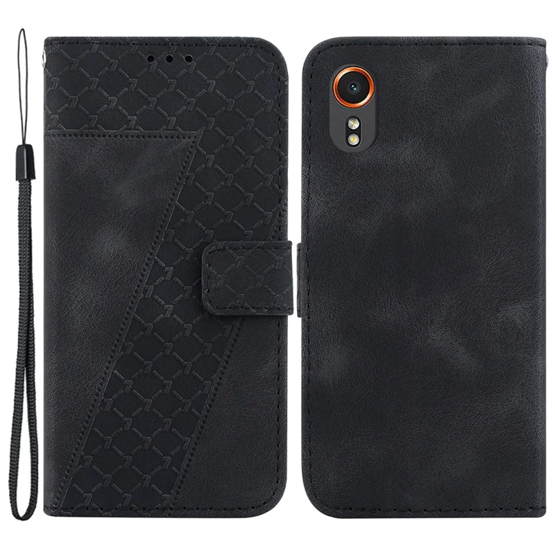 For Samsung Galaxy Xcover7 Wallet Case 7-Shape Imprinted Leather Phone Cover - Black