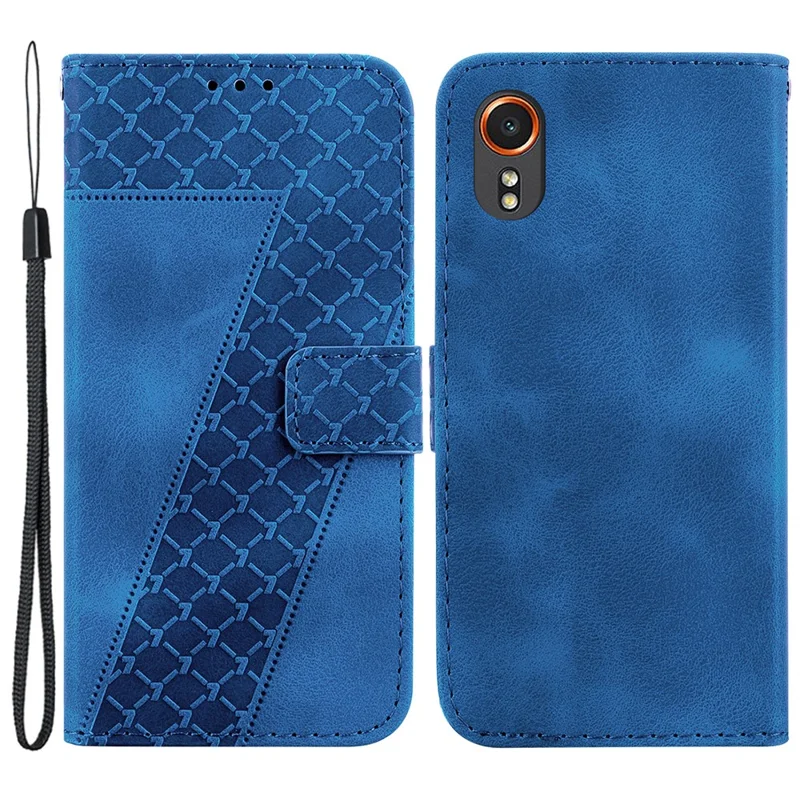 For Samsung Galaxy Xcover7 Wallet Case 7-Shape Imprinted Leather Phone Cover - Dark Blue
