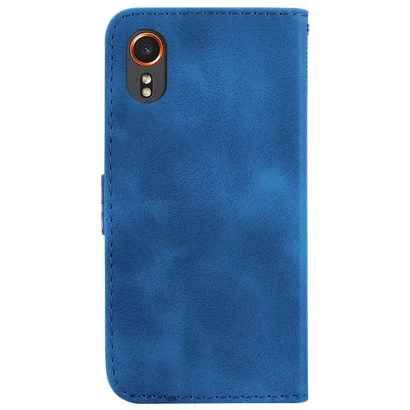 For Samsung Galaxy Xcover7 Wallet Case 7-Shape Imprinted Leather Phone Cover - Dark Blue