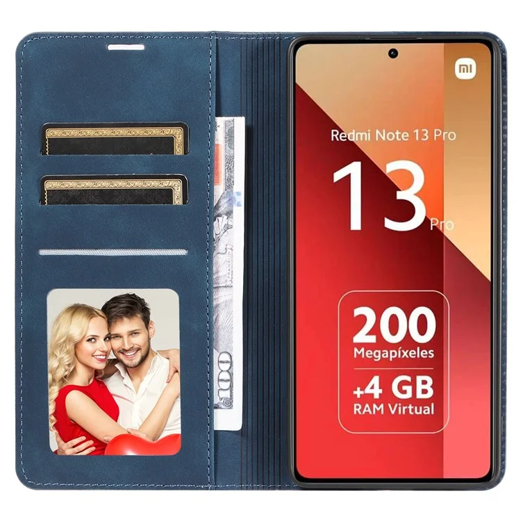 FORWENW Pour Xiaomi Redmi Note 13 Pro 4G / Poco M6 Pro 4G Étui Bord Caoutchouté Couverture Téléphone en Cuir PU - Bleu