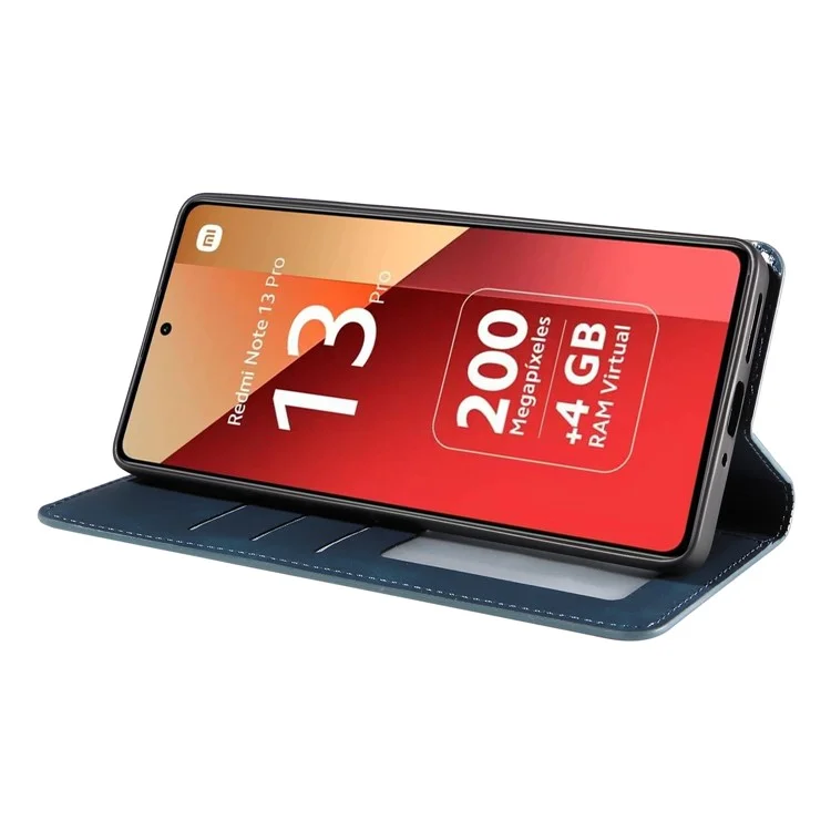 FORWENW Pour Xiaomi Redmi Note 13 Pro 4G / Poco M6 Pro 4G Étui Bord Caoutchouté Couverture Téléphone en Cuir PU - Bleu