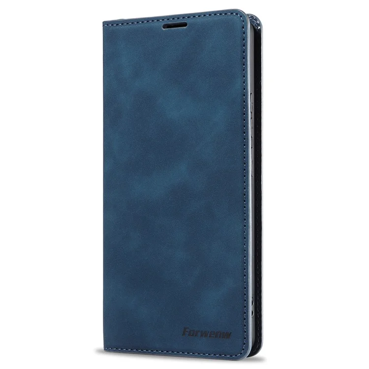 FORWENW Pour Xiaomi Redmi Note 13 Pro 4G / Poco M6 Pro 4G Étui Bord Caoutchouté Couverture Téléphone en Cuir PU - Bleu