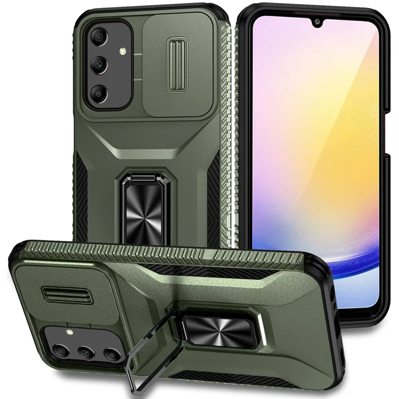 For Samsung Galaxy A25 5G (Global) (161.0 X 76.5 X 8.3mm) Case TPU+PC Ring Kickstand Phone Cover - Green