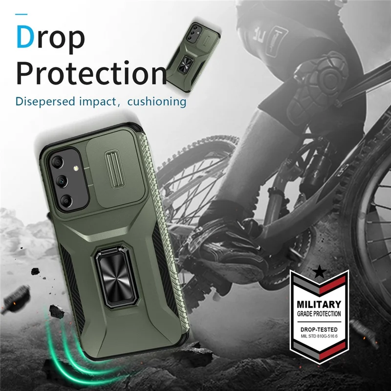 For Samsung Galaxy A25 5G (Global) (161.0 X 76.5 X 8.3mm) Case TPU+PC Ring Kickstand Phone Cover - Green