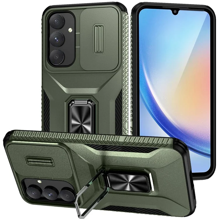 Étui pour Samsung Galaxy A35 5G Coque TPU+PC Housse de téléphone avec support / protection de l'objectif - Vert