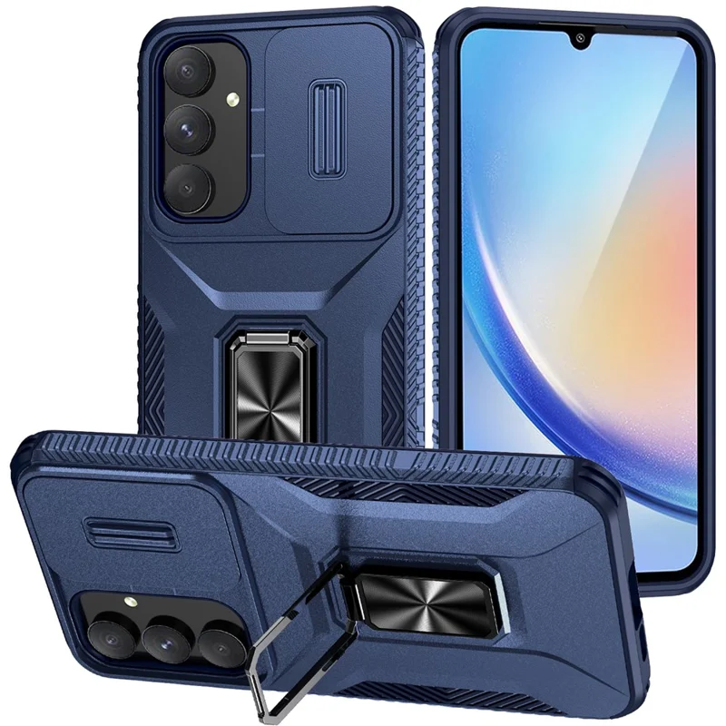 For Samsung Galaxy A35 5G Case TPU+PC Phone Cover with Kickstand / Lens Guard - Blue