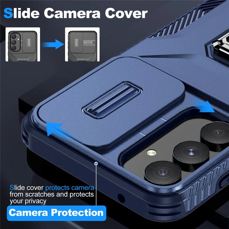 For Samsung Galaxy A35 5G Case TPU+PC Phone Cover with Kickstand / Lens Guard - Blue