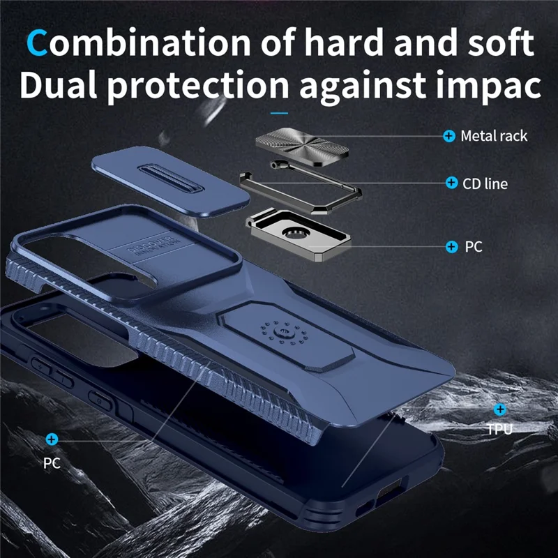 For Samsung Galaxy A35 5G Case TPU+PC Phone Cover with Kickstand / Lens Guard - Blue
