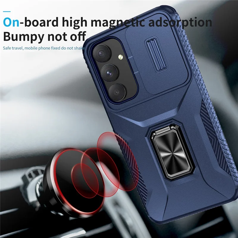 For Samsung Galaxy A35 5G Case TPU+PC Phone Cover with Kickstand / Lens Guard - Blue