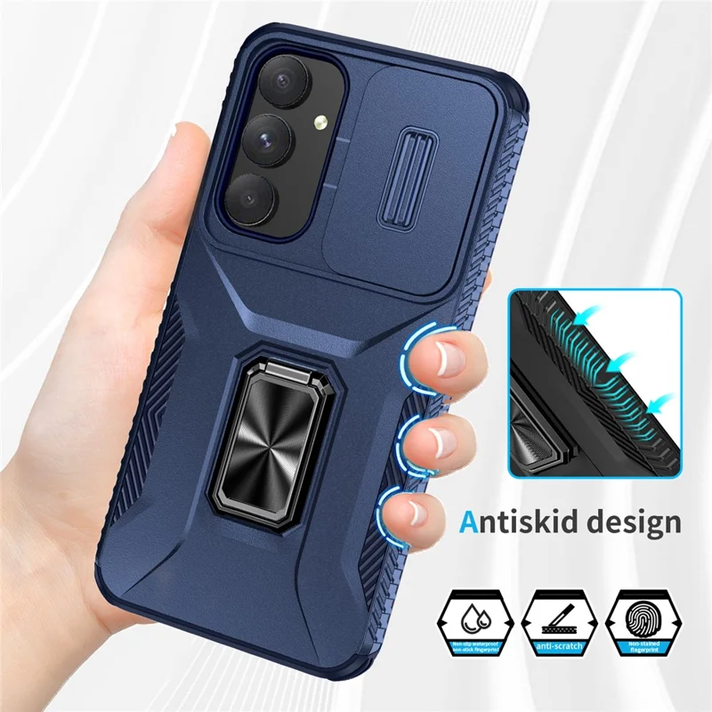For Samsung Galaxy A35 5G Case TPU+PC Phone Cover with Kickstand / Lens Guard - Blue