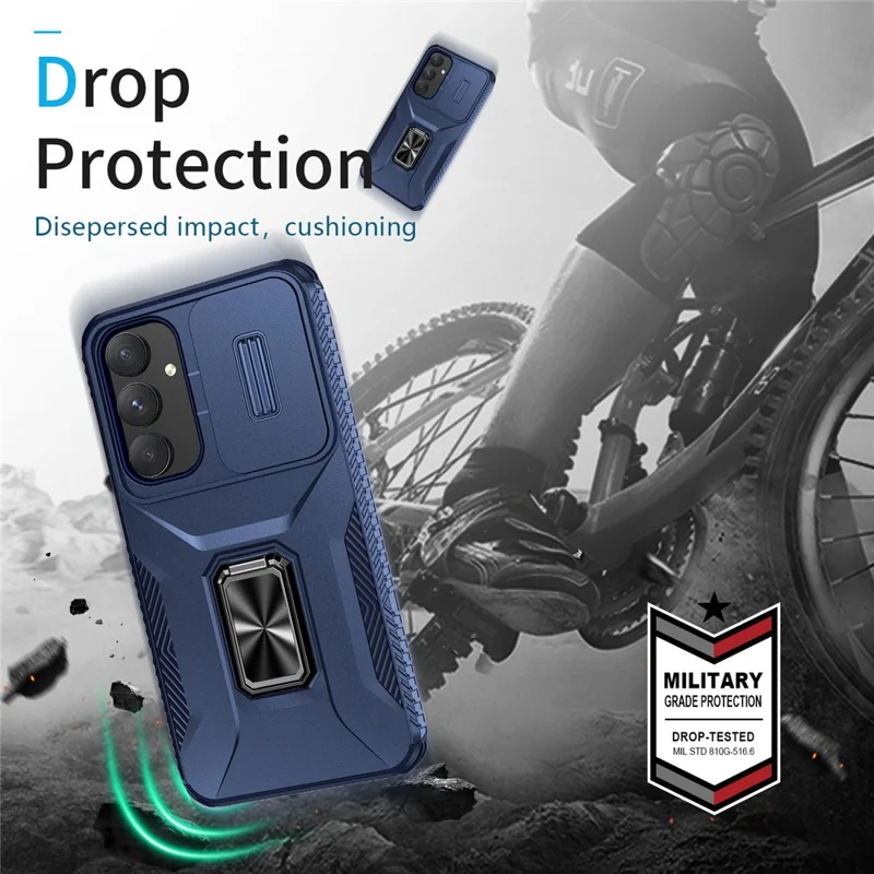 For Samsung Galaxy A35 5G Case TPU+PC Phone Cover with Kickstand / Lens Guard - Blue