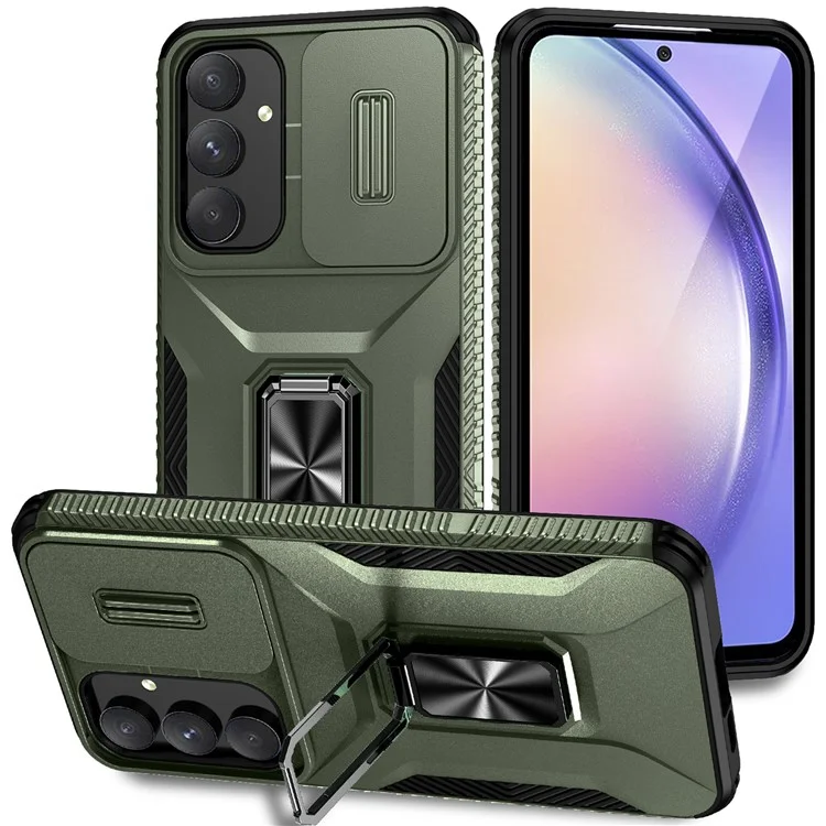 Pour la coque Samsung Galaxy A55 5G Étui TPU+PC Protection de l'objectif de la caméra Support téléphone Couverture - Vert