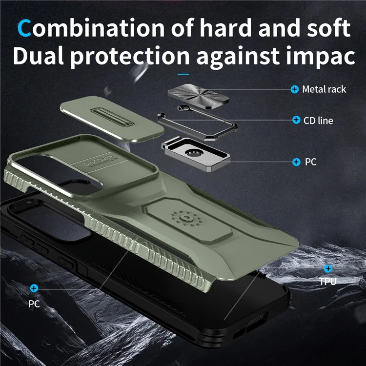 Pour la coque Samsung Galaxy A55 5G Étui TPU+PC Protection de l'objectif de la caméra Support téléphone Couverture - Vert