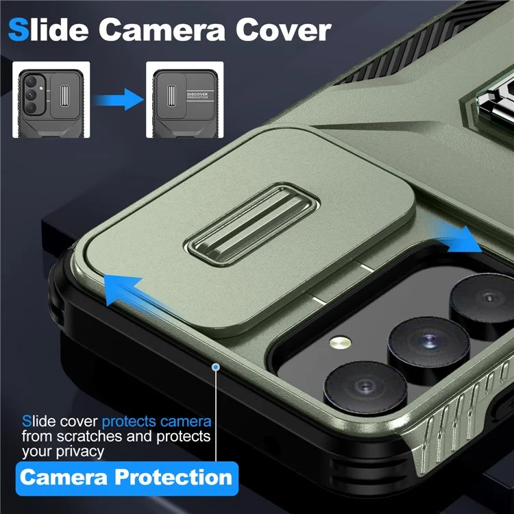 Pour la coque Samsung Galaxy A55 5G Étui TPU+PC Protection de l'objectif de la caméra Support téléphone Couverture - Vert