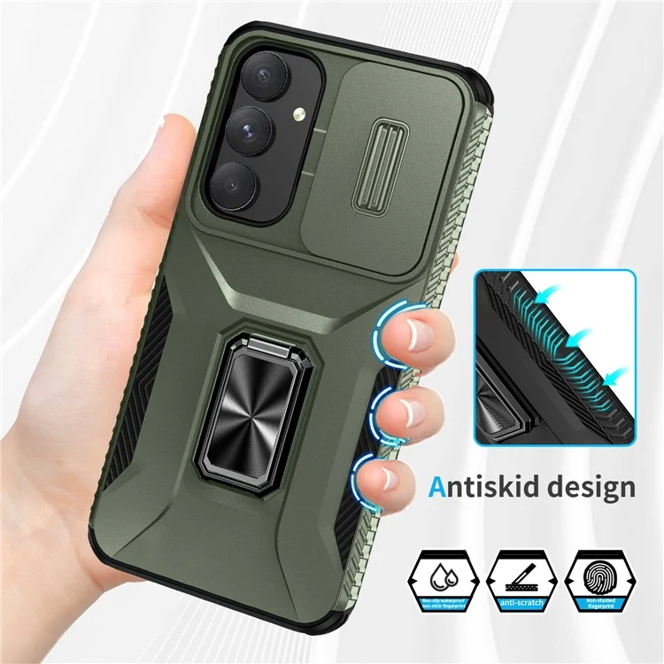 Pour la coque Samsung Galaxy A55 5G Étui TPU+PC Protection de l'objectif de la caméra Support téléphone Couverture - Vert