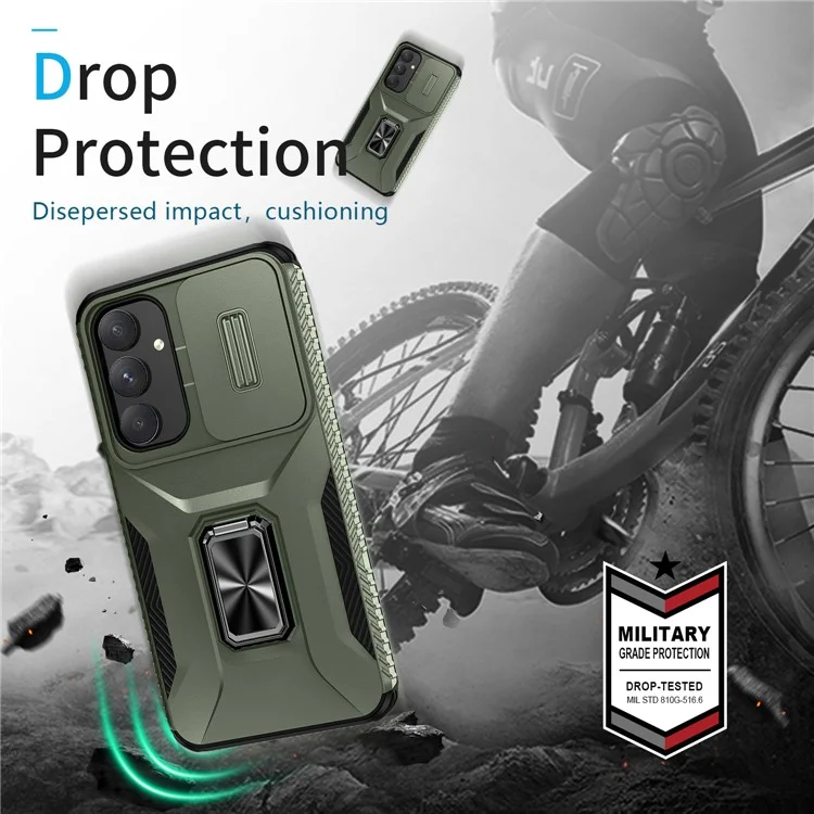Pour la coque Samsung Galaxy A55 5G Étui TPU+PC Protection de l'objectif de la caméra Support téléphone Couverture - Vert