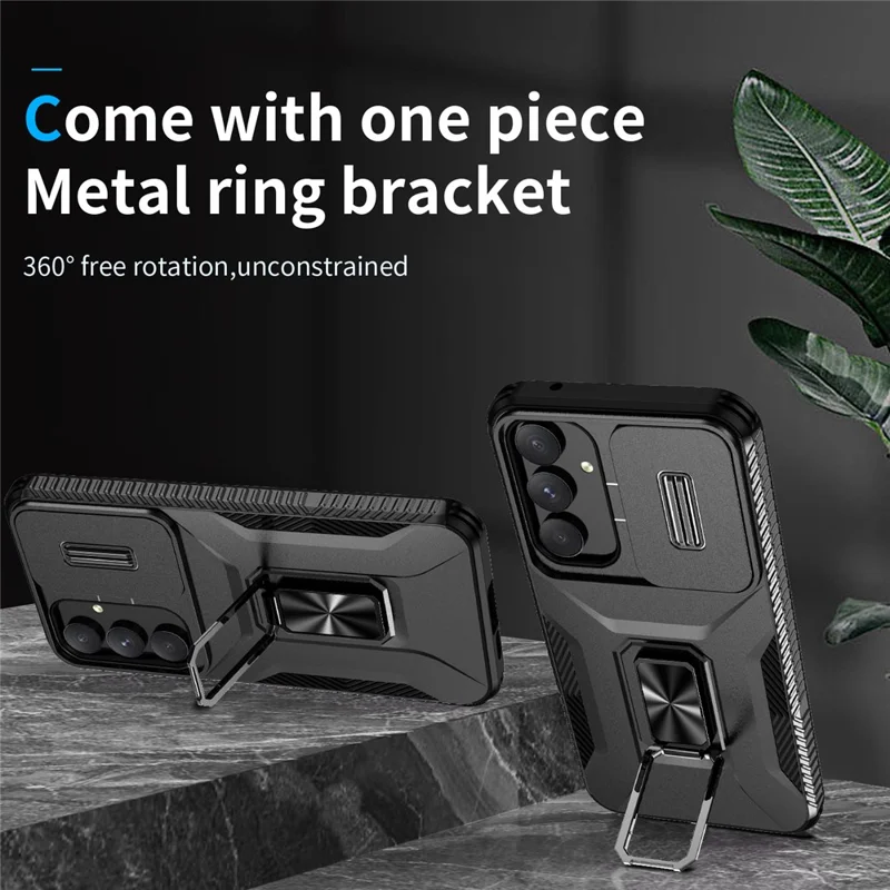 For Samsung Galaxy A55 5G Case TPU+PC Camera Lens Protection Kickstand Phone Cover - Black