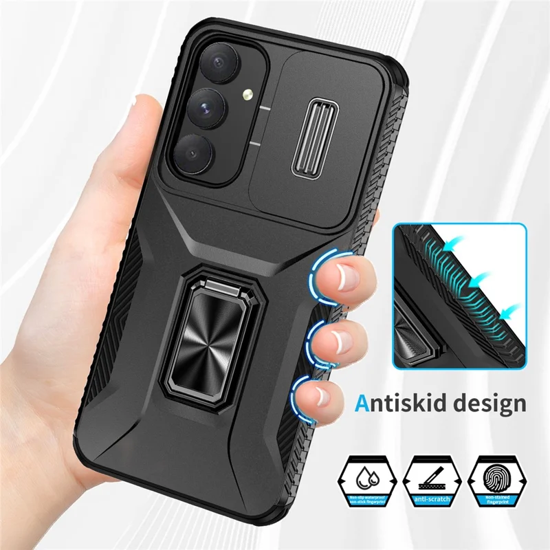 For Samsung Galaxy A55 5G Case TPU+PC Camera Lens Protection Kickstand Phone Cover - Black