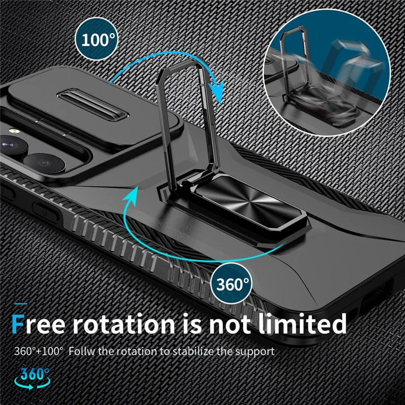 For Samsung Galaxy A55 5G Case TPU+PC Camera Lens Protection Kickstand Phone Cover - Black