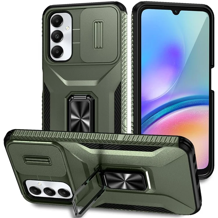 Für Samsung Galaxy A05s 4G Kickstand Case TPU+PC Phone Cover mit Schiebe-Linsendeckel - Grün