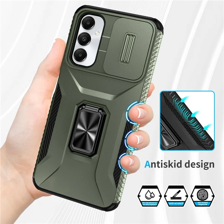 Für Samsung Galaxy A05s 4G Kickstand Case TPU+PC Phone Cover mit Schiebe-Linsendeckel - Grün