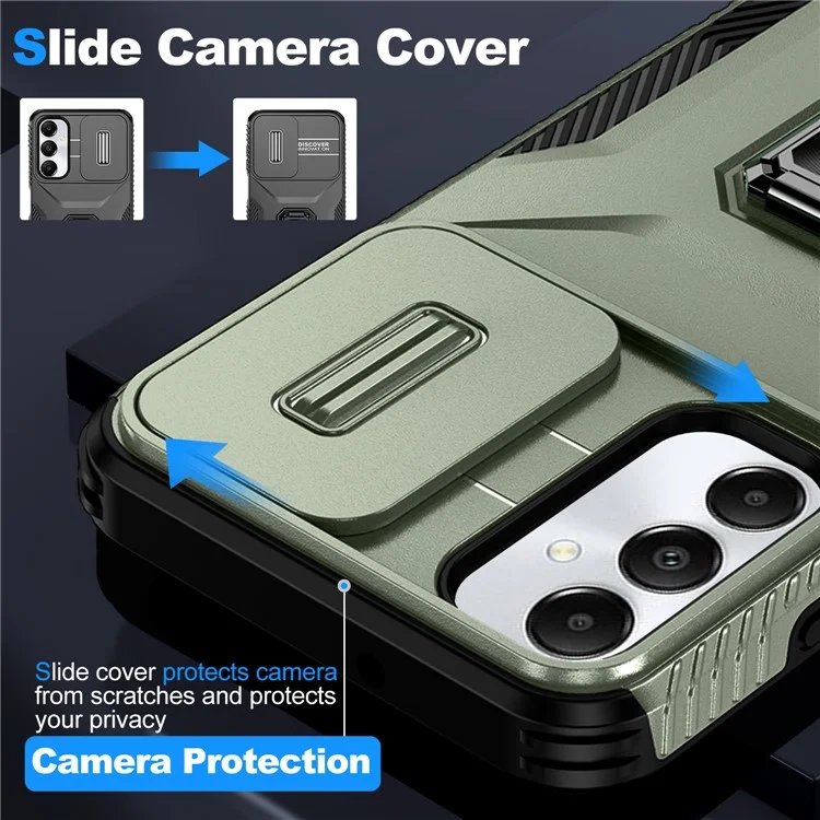 Für Samsung Galaxy A05s 4G Kickstand Case TPU+PC Phone Cover mit Schiebe-Linsendeckel - Grün