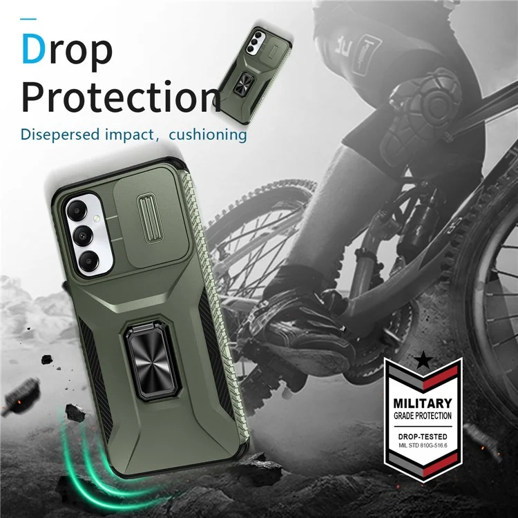 Für Samsung Galaxy A05s 4G Kickstand Case TPU+PC Phone Cover mit Schiebe-Linsendeckel - Grün