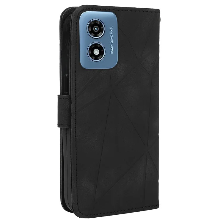Для Motorola Moto G Play (2024) 4G Чехол с ремешком для руки Линии Штамп Кожаный Чехол для телефона - Черный
