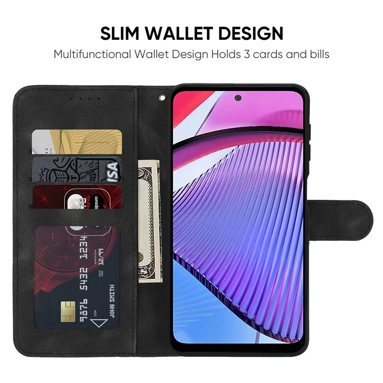 For Motorola Moto G Power 5G Case Skin-Touch Lines Imprint Leather Phone Cover with Strap - Black