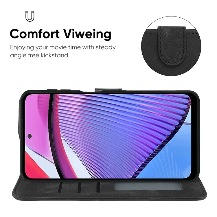For Motorola Moto G Power 5G Case Skin-Touch Lines Imprint Leather Phone Cover with Strap - Black