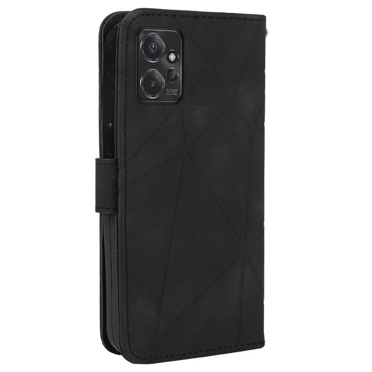 For Motorola Moto G Power 5G Case Skin-Touch Lines Imprint Leather Phone Cover with Strap - Black