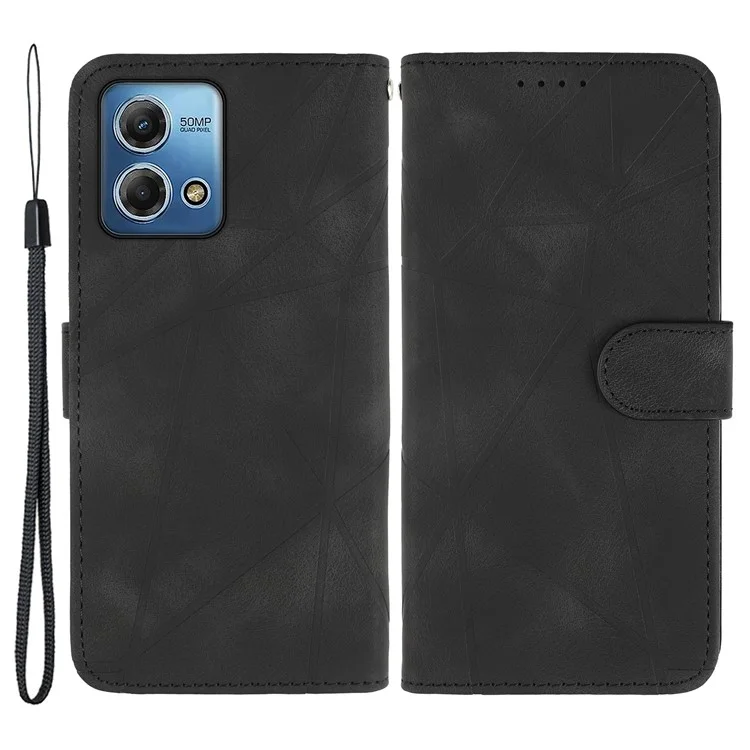 For Motorola Moto G Stylus 5G (2023) Case Line Pattern Skin Feel Leather Phone Cover - Black