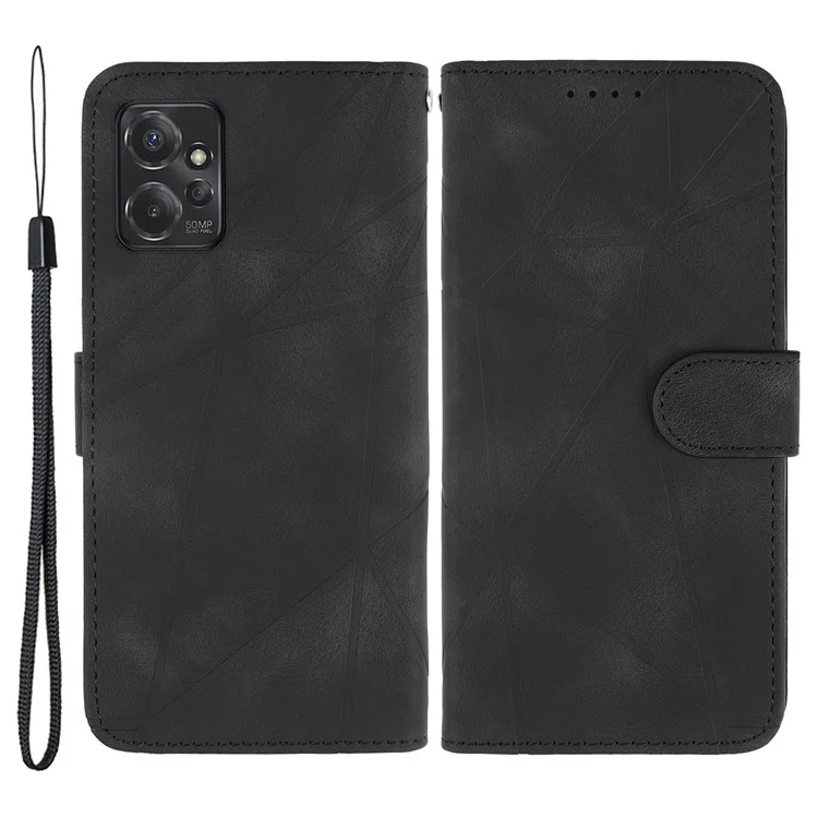 Para Motorola Moto G 5G (2023) Capa de Telefone Skin-Touch Lines Imprint Leather Flip Cover com Alça - Preto