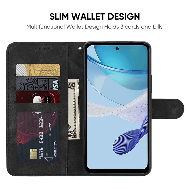 Para Motorola Moto G 5G (2023) Capa de Telefone Skin-Touch Lines Imprint Leather Flip Cover com Alça - Preto