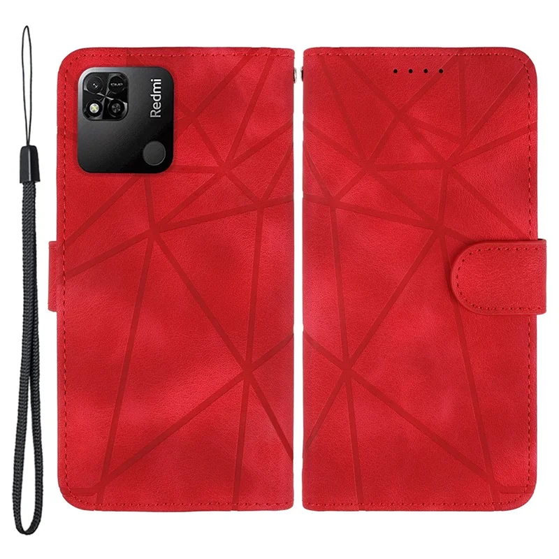 For Xiaomi Redmi 9C / 9C NFC / 10A Case Wallet Line Pattern Skin-Friendly Leather Cover - Red