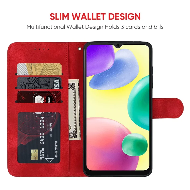 For Xiaomi Redmi 9C / 9C NFC / 10A Case Wallet Line Pattern Skin-Friendly Leather Cover - Red