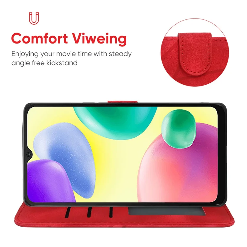 For Xiaomi Redmi 9C / 9C NFC / 10A Case Wallet Line Pattern Skin-Friendly Leather Cover - Red