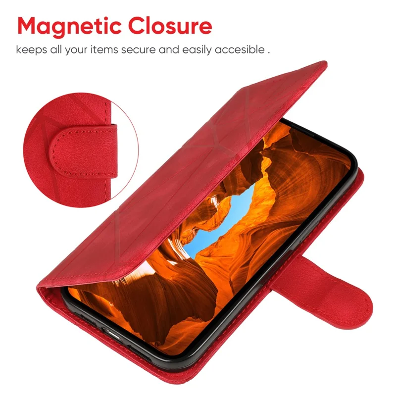 For Xiaomi Redmi 9C / 9C NFC / 10A Case Wallet Line Pattern Skin-Friendly Leather Cover - Red