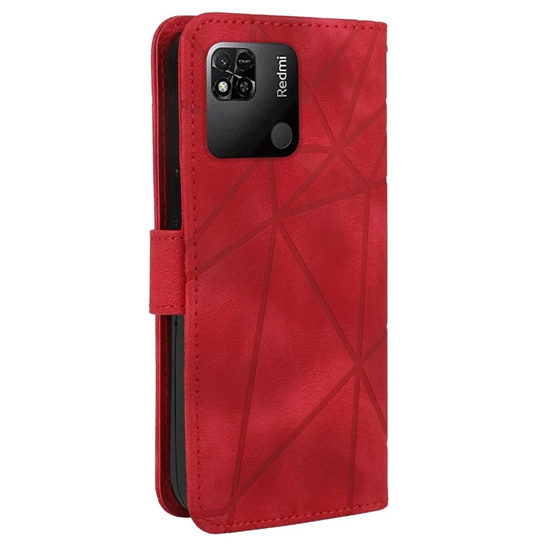 For Xiaomi Redmi 9C / 9C NFC / 10A Case Wallet Line Pattern Skin-Friendly Leather Cover - Red