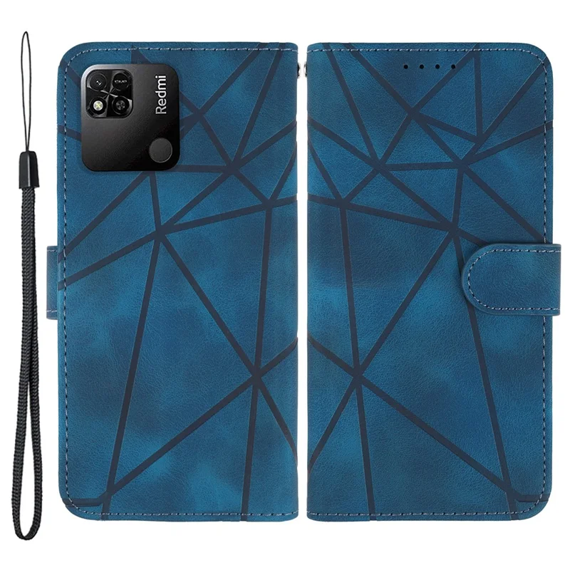 For Xiaomi Redmi 9C / 9C NFC / 10A Case Wallet Line Pattern Skin-Friendly Leather Cover - Blue