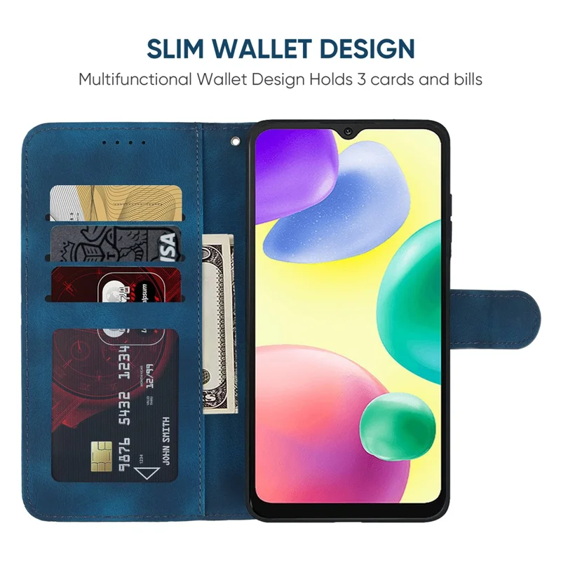 For Xiaomi Redmi 9C / 9C NFC / 10A Case Wallet Line Pattern Skin-Friendly Leather Cover - Blue