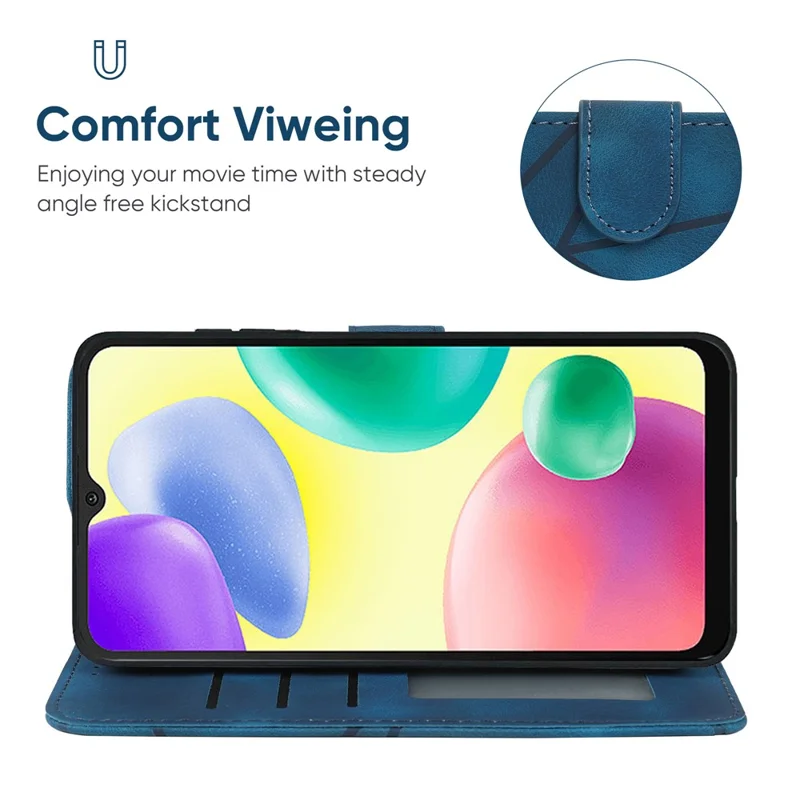 For Xiaomi Redmi 9C / 9C NFC / 10A Case Wallet Line Pattern Skin-Friendly Leather Cover - Blue