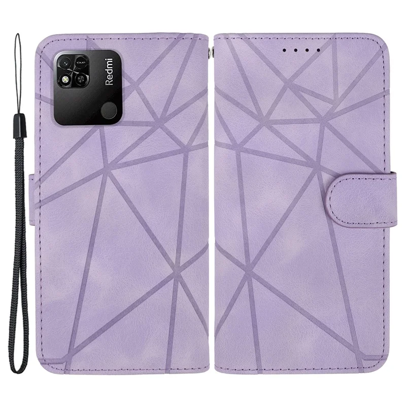 For Xiaomi Redmi 9C / 9C NFC / 10A Case Wallet Line Pattern Skin-Friendly Leather Cover - Purple