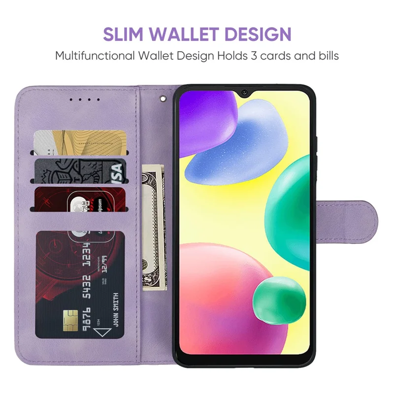 For Xiaomi Redmi 9C / 9C NFC / 10A Case Wallet Line Pattern Skin-Friendly Leather Cover - Purple
