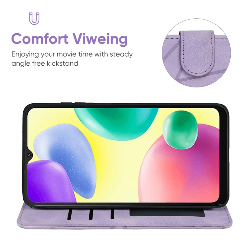 For Xiaomi Redmi 9C / 9C NFC / 10A Case Wallet Line Pattern Skin-Friendly Leather Cover - Purple